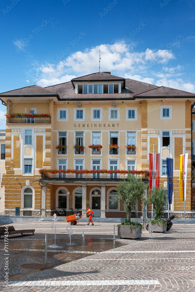 Municipal office ( gemeindeamt ) on Gemona square, market town Velden,Carinthia region, Austria.