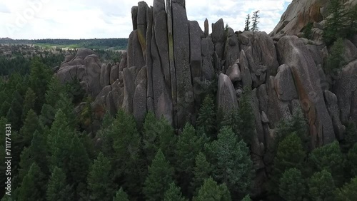 Aerial footage of rock climber at Vedauwoo, Wyoming