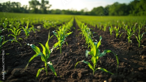 Time Lapse: Rows of corn plants germinate and grow in a field     photo