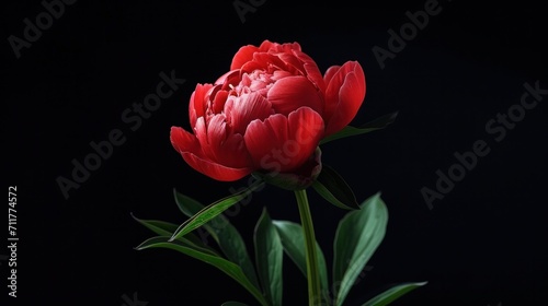 Timelapse of red peony flower blooming on black background, close-up. Valentine's Day concept. Mother's day, Holiday, Love, birthday background design. 4K UHD video timelapse 