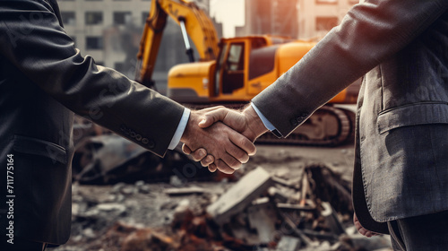 Handshake in meetings at the construction site for successful discussion and negotiation 
