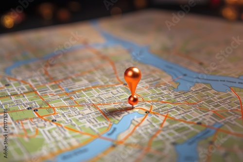 Map With Red Pin, Precise Marker for Location Identification and Navigation, Location marking with a pin on a map with visible routes, AI Generated
