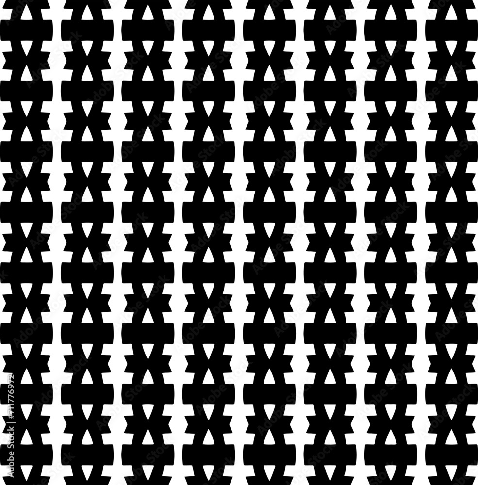Abstract black figures on a whire background. Seamless texture for fashion, textile design,  on wall paper, wrapping paper, fabrics and home decor. Simple repeat pattern.