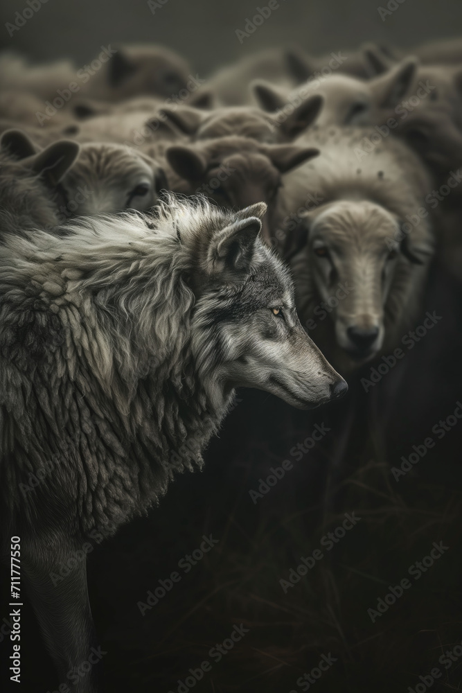 Fototapeta premium Wolf amongs the sheeps