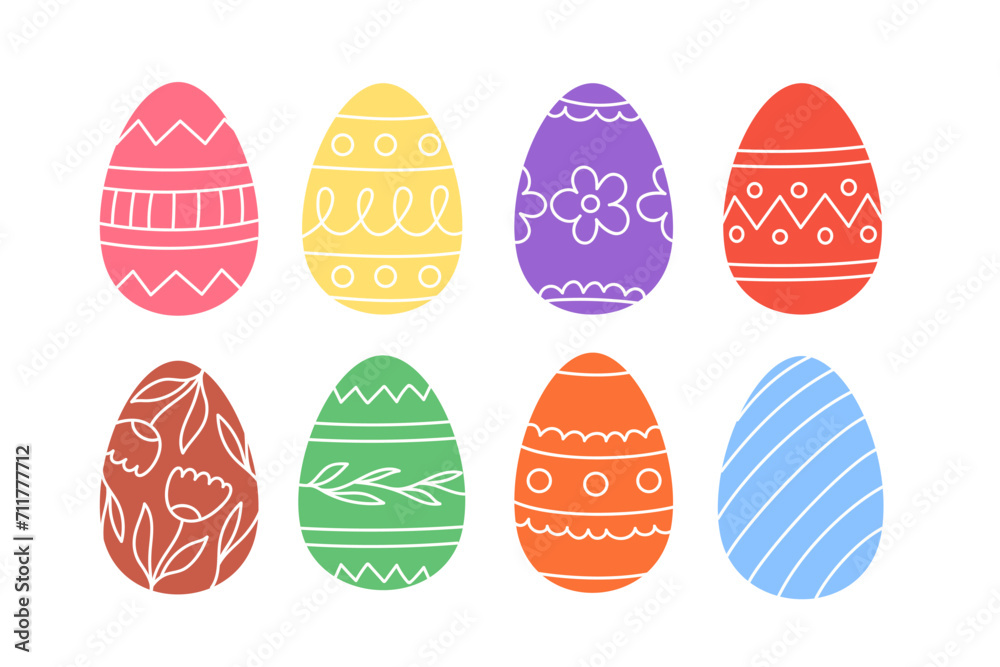 Set of colorful Easter eggs in cartoon style Set of colorful Easter eggs in cartoon style