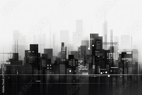 Black and White Photo of City Skyline  A Captivating View of Urban Architecture  Geometric abstraction of a city skyline in monochrome shades  AI Generated