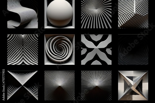 Obraz na płótnie Various shapes and sizes of objects arranged on a black backdrop, Geometric patt