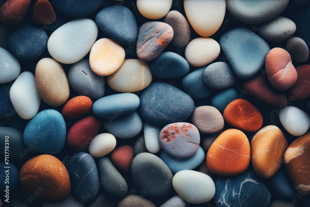 Nature's textured stones on a beach, creating an abstract and colorful backdrop, embodying coastal tranquility. Nature's textured stones on a beach, creating an abstract and colorful backdrop, embodying coastal tranquility.