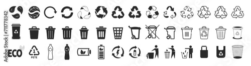 Trash can icon and Recycle icons set. Recycle icons collection.