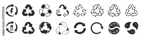 Recyclable icon set, biodegradable, compostable. Set of arrow recycle. Recycle logo symbol.