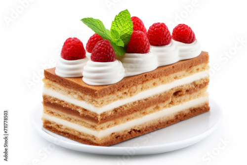 slice of cake with strawberry on white plate