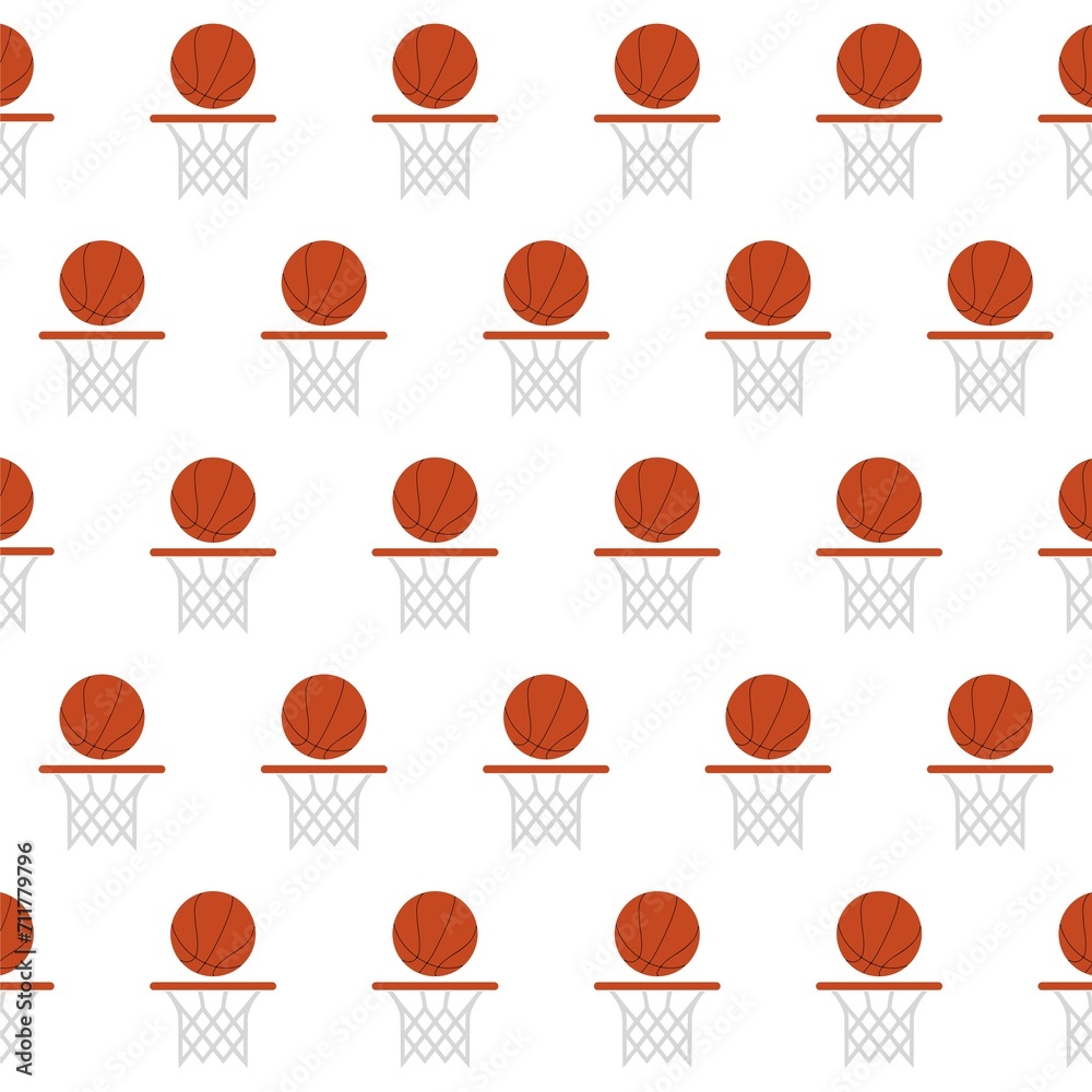 Basketball background. Seamless sports pattern with orange balls isolated on white background