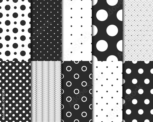 Polka dot pattern black and white color vector seamless pattern collection