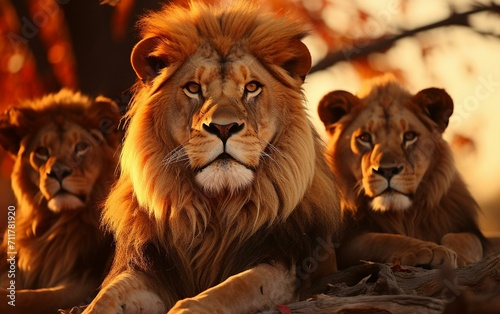 Majestic Pride of Lions at Golden Hour