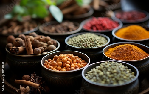 Assorted Spices in a Rich Display of Culinary Diversity