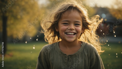 A blissful child laughing with tear-filled eyes, embodying pure joy and the beauty of innocence. Genuine happiness frozen in a timeless moment.