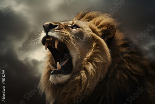 A powerful lion lets out a mighty roar