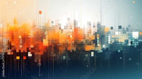 Abstract cityscape with orange and blue squares
