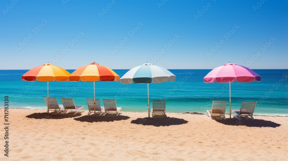 Row of beach umbrellas sitting on top of a sandy beach