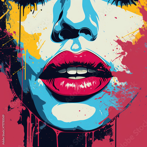 Wallpaper Mural Woman lips with red lipstick in pop art style Torontodigital.ca