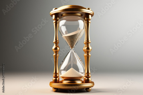 Hourglass on table on gray background