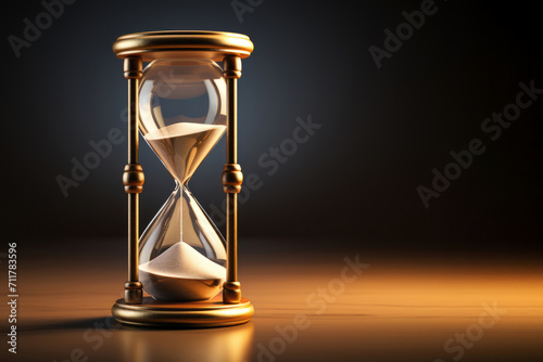 Hourglass, sand timer, business deadline concept. Copy space for text