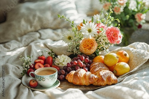 Charming breakfast with fresh berries and coffee, perfect for social media posts on Women's Day