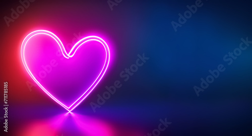 Banner mit blauem Hintergrund un einem pinkfarbenen Neon Herz  Valentinstag