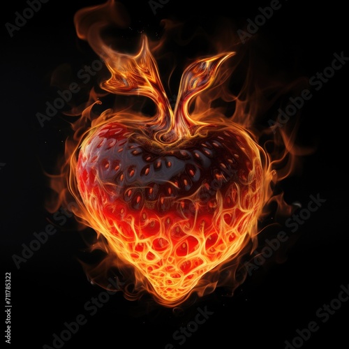 Strawberry-shaped fire on a black background