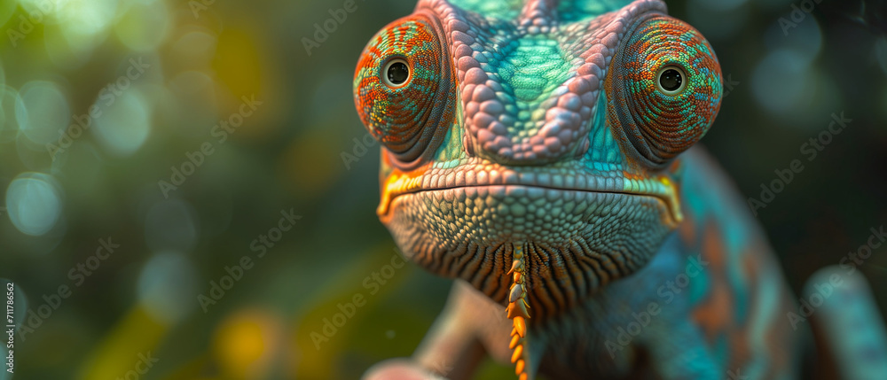 Vivid Chameleon Close-Up with Bokeh Background