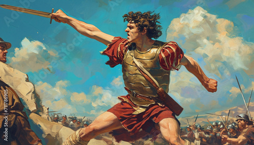 David defeating Goliath from Davids perspective