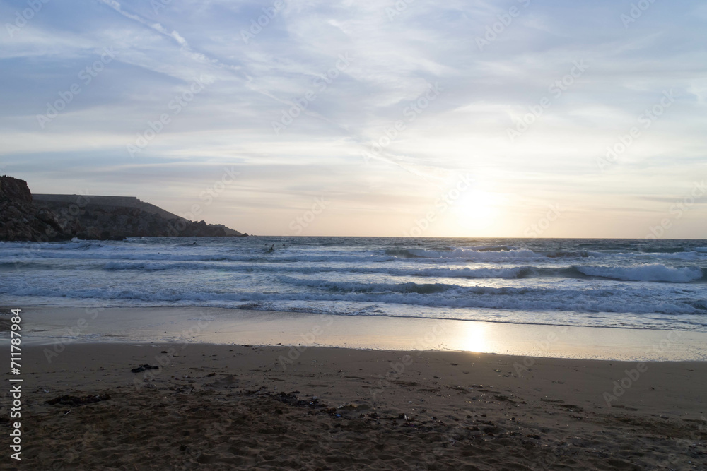 Stunning sunset over sea in Golden Bay Malta. Stunning sunset over sea in Golden Bay Malta.