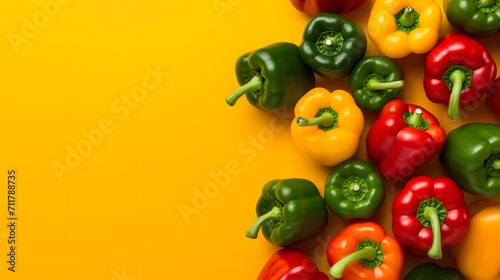 a group of bell peppers on a yellow background