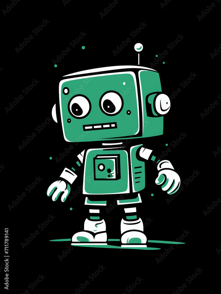 T-shirt design, Minimalist white on a green background negative space whimsical cuteness, Robot created with Generative Ai T-shirt design, Minimalist white on a green background negative space whimsical cuteness, Robot created with Generative Ai
