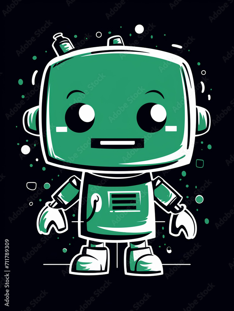 T-shirt design, Minimalist white on a green background negative space whimsical cuteness, Robot created with Generative Ai T-shirt design, Minimalist white on a green background negative space whimsical cuteness, Robot created with Generative Ai