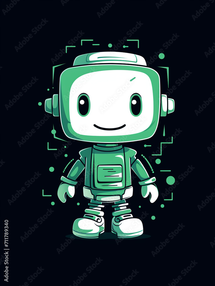 T-shirt design, Minimalist white on a green background negative space whimsical cuteness, Robot created with Generative Ai T-shirt design, Minimalist white on a green background negative space whimsical cuteness, Robot created with Generative Ai