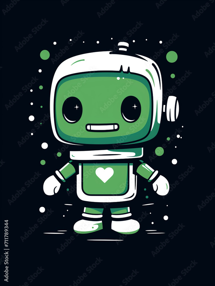 T-shirt design, Minimalist white on a green background negative space whimsical cuteness, Robot created with Generative Ai T-shirt design, Minimalist white on a green background negative space whimsical cuteness, Robot created with Generative Ai
