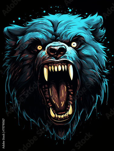 T-shirt design, angry Bear illustration in the style of bold outline, jagged edges created with Generative Ai