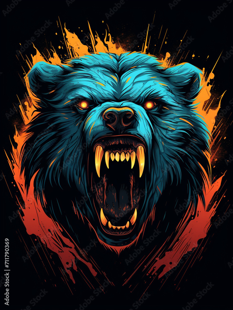 T-shirt design, angry Bear illustration in the style of bold outline, jagged edges created with Generative Ai