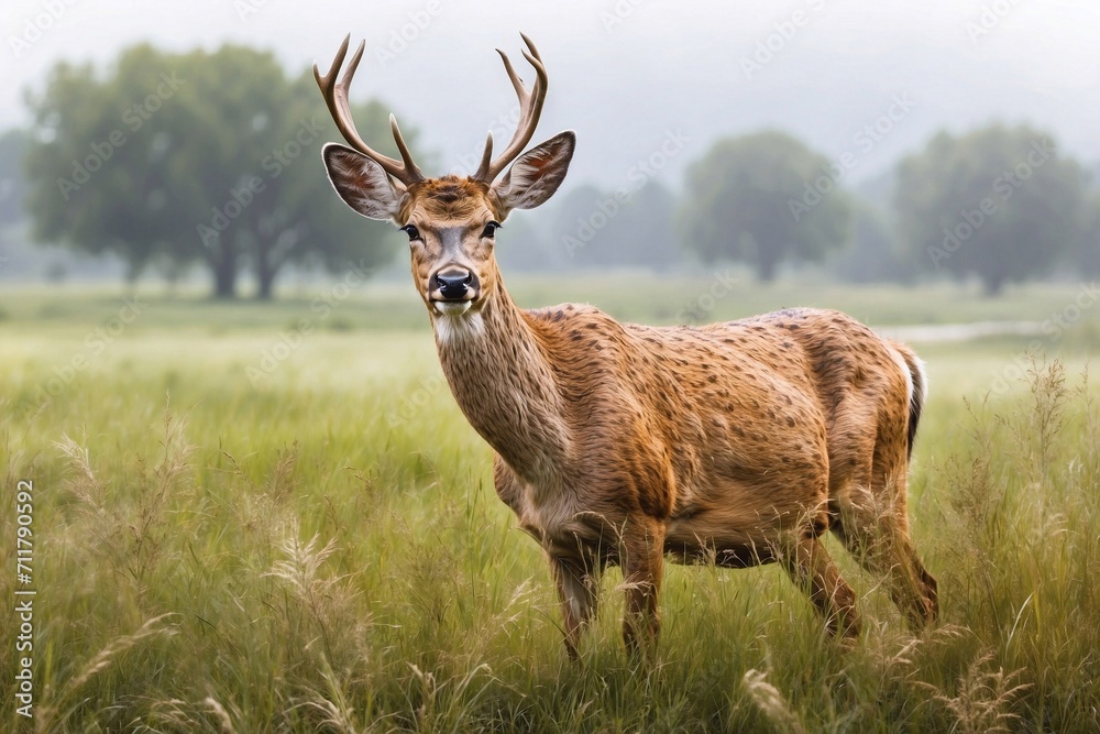 Naklejka premium deer in meadow, wildlife picture