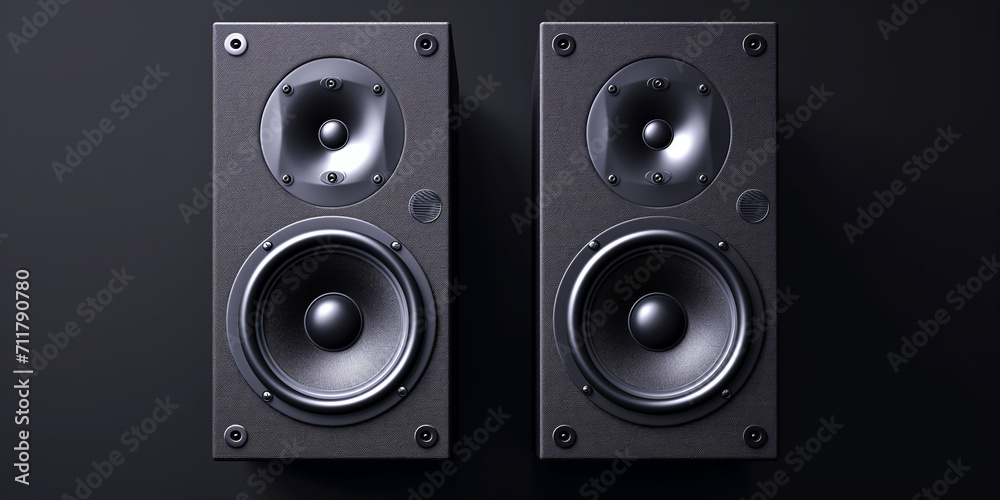 Pair Of Black Loud Speakers Isolated on black background Pair Of Black Loud Speakers Isolated on black background