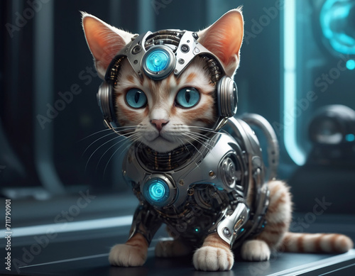 Cute Cat with futuristic bio mechanical style photo