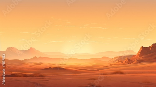A picturesque desert vista with sand dunes and a beautiful sunset, providing an open area for text placement against the desert backdrop. - Generative AI © Everything is here
