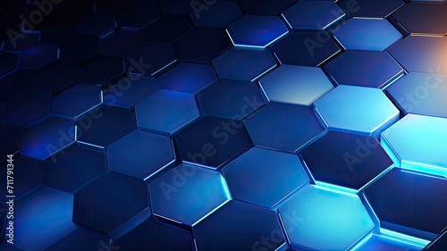 an abstract blue technology hexagonal background, in a minimalist modern style, capturing the essence of technological sophistication and simplicity.