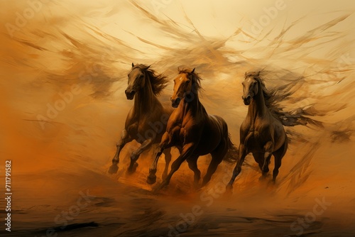 Whirling sandstorm horsemen  riding on gusts of wind with unrivaled speed - Generative AI