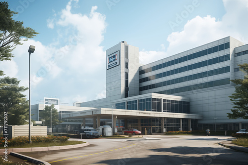 Hospital building. Care center. Building in the medical field. Medical profession. Hospital building architecture.
​