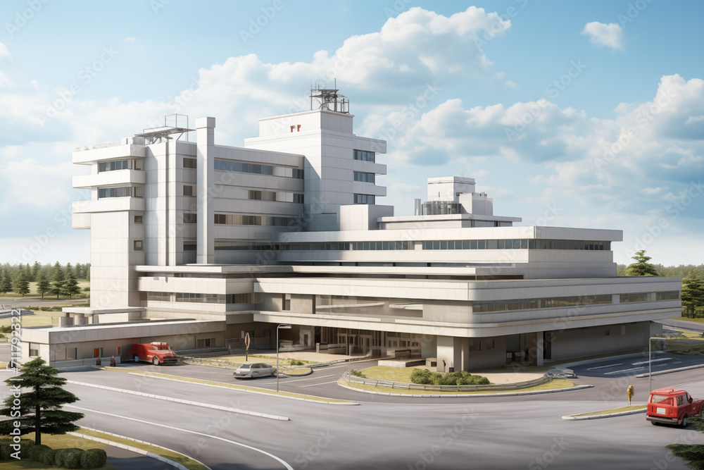 Hospital building. Care center. Building in the medical field. Medical profession. Hospital building architecture.
​