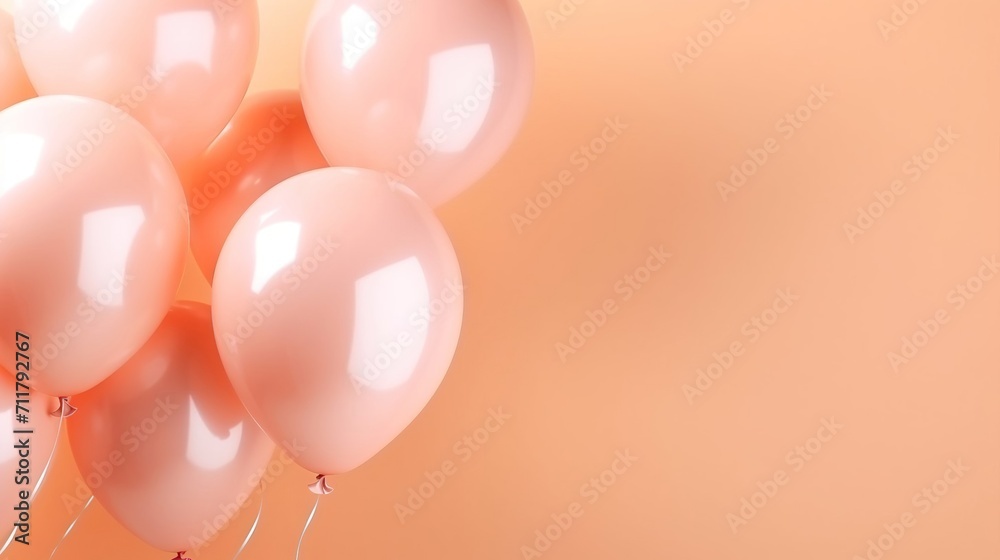 balloons on the background of peach fuzz. A holiday card template for a birthday, Valentine's day or wedding