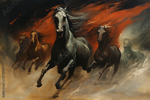 Whirling sandstorm horsemen  riding on gusts of wind with unrivaled speed - Generative AI