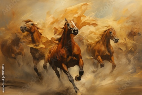 Whirling sandstorm horsemen, riding on gusts of wind with unrivaled speed - Generative AI